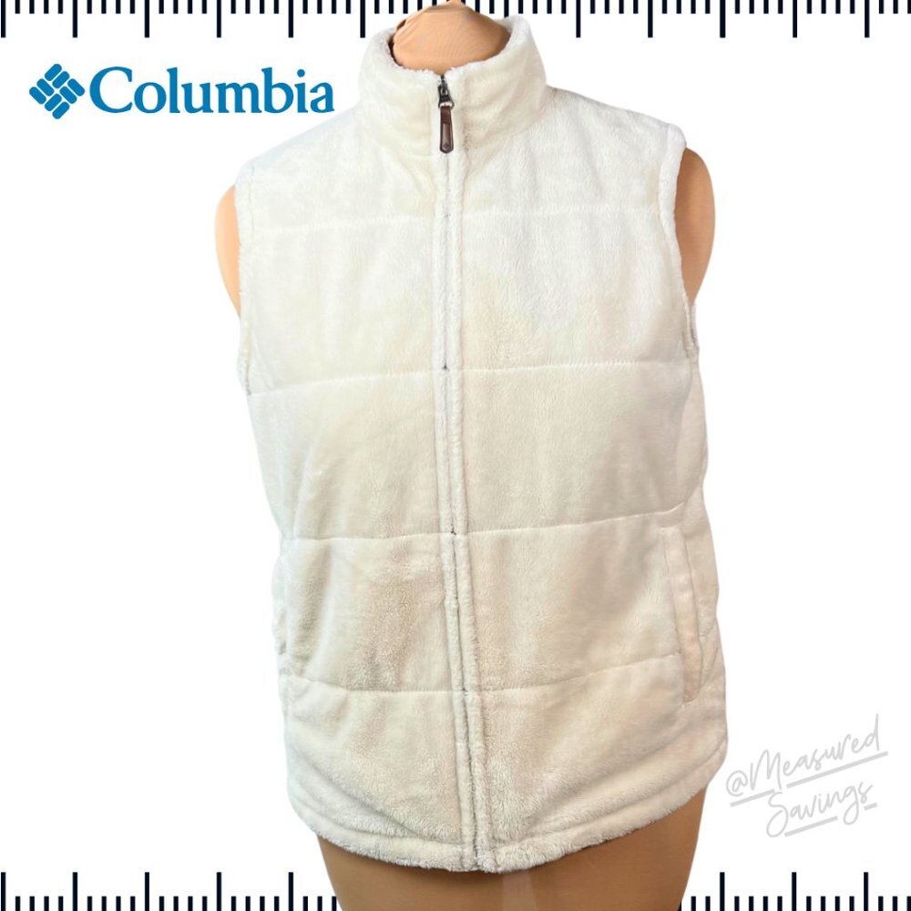 Large EUC Columbia White Women’s Minky Soft Zip-Up Vest